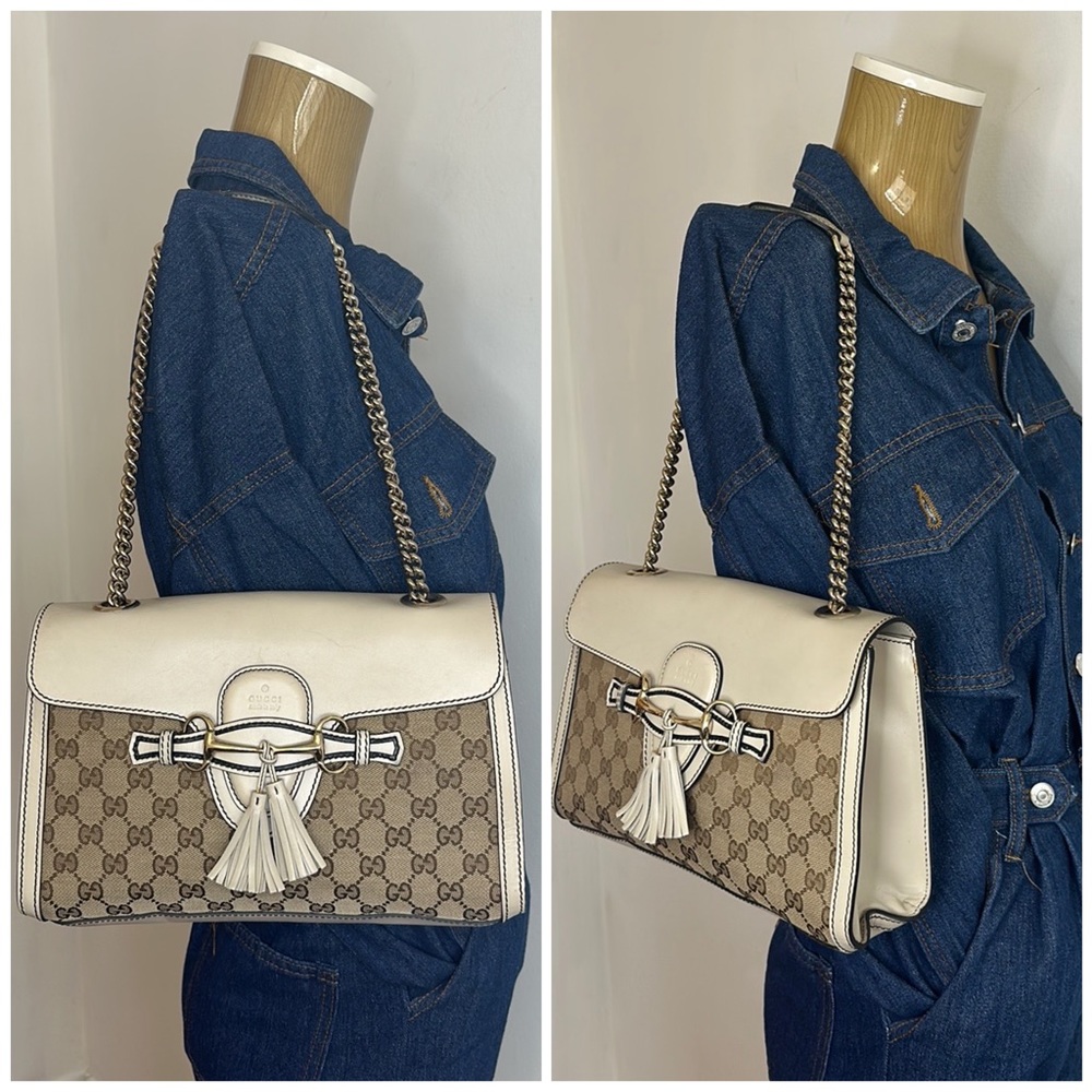 GUCCI Monogram Medium Emily Chain Shoulder Bag Off White